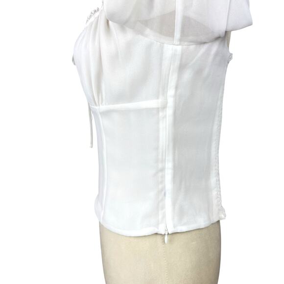 Aritzia Wilfred Duke Blouse White Sheer Long Sleeve Cropped Smocked Peasant Top - Picture 7 of 14